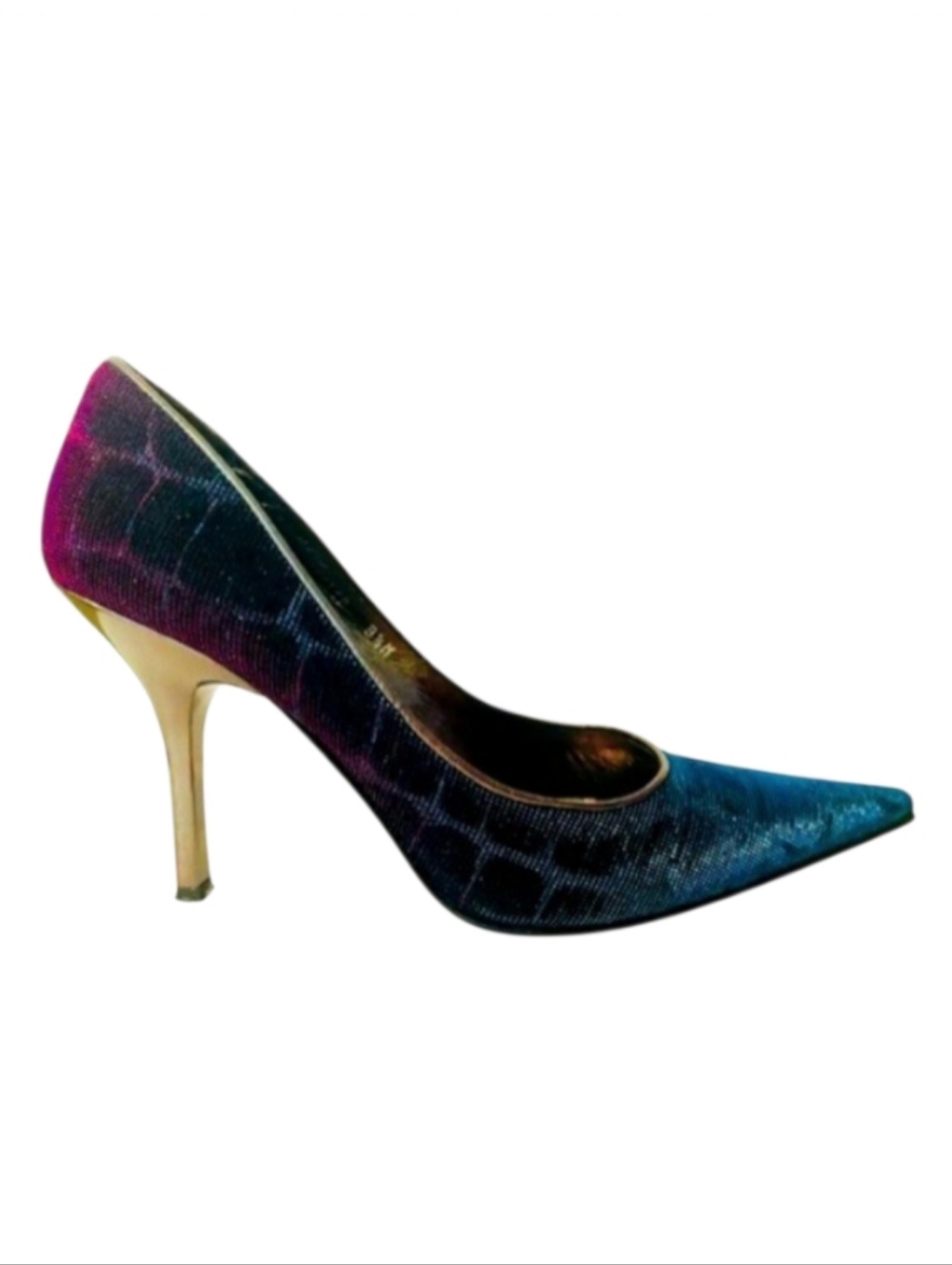 Donald J Pliner Couture Iridescent Crocco Metallic Heels Size 7